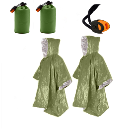 2pcs Emergency Blanket Poncho; Ultralight Waterproof Thermal Survival Space Blanket (Color: Green 2pcs)