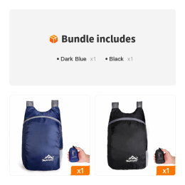 Portable And Foldable Small Backpack; Short-Distance Travel Bag (Color: Dark Blue+Black)