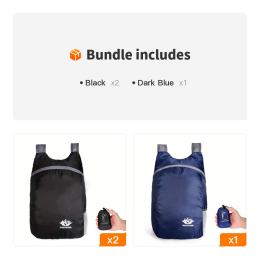 Portable And Foldable Small Backpack; Short-Distance Travel Bag (Color: Black*2+Dark Blue)