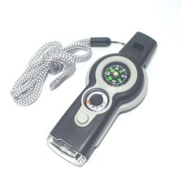 7 In 1 Military Survival Whistle; Multi-function (Color: Grey-white)