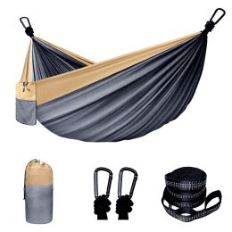 Camping Hammock Double & Single Portable Hammock (Color: Grey, size: 118.11x78.74inch)