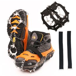 Factory supplied outdoor snow climbing type material 19 tooth stainless steel anti-skid shoe cover (Number of teeth: 19 teeth L, colour: black)